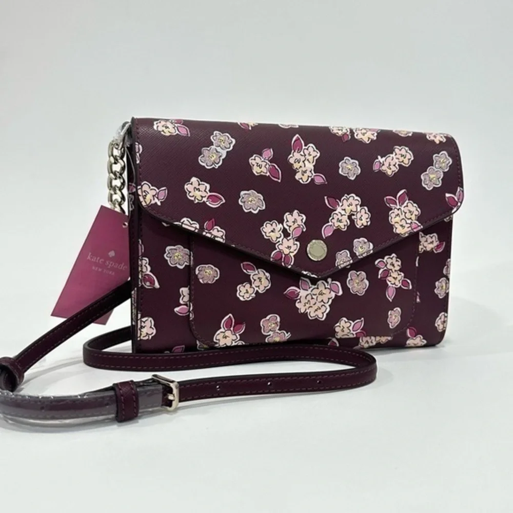 New Kate Spade Tinsel Flap Crossbody Envelope Clutch Bag with Floral Print